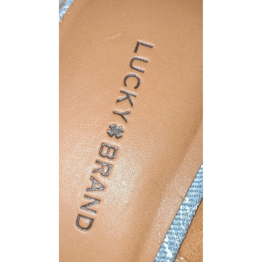 Lucky Brand Blue Paisley Denim Platform Wedge‎ Sandals 9M 40 Boho Wood Grain